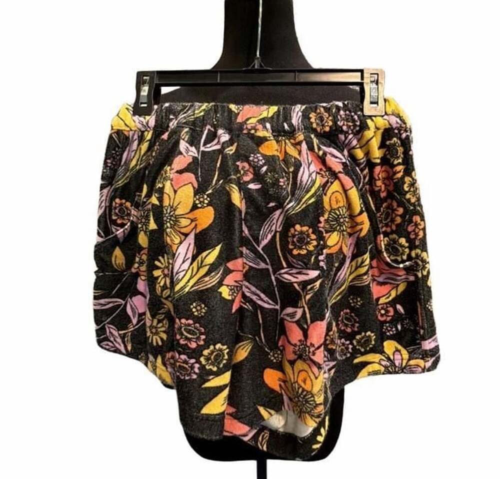 Free People Black Floral Terry Shorts Size M